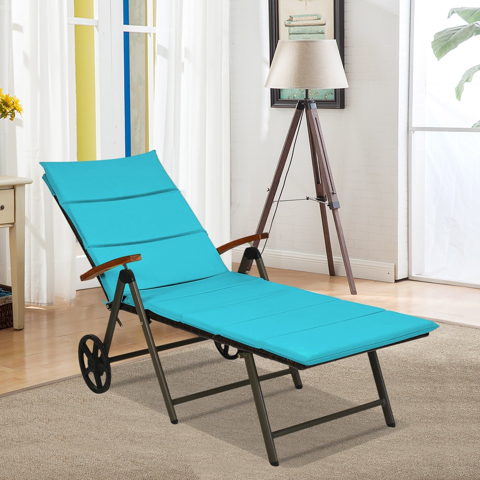 Outdoor Chaise Lounge Chair Rattan Lounger Recliner Chair, Turquoise Outdoor Chaise Lounges   at Gallery Canada