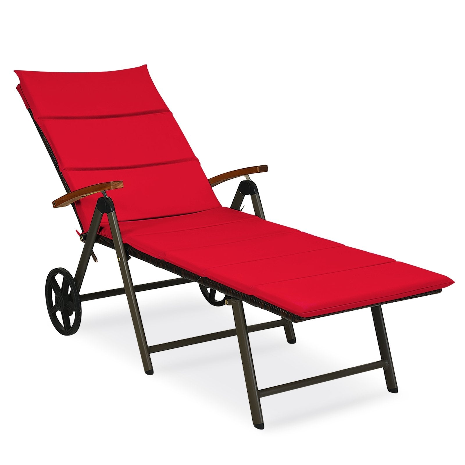 Outdoor Chaise Lounge Chair Rattan Lounger Recliner Chair, Red Outdoor Chaise Lounges   at Gallery Canada