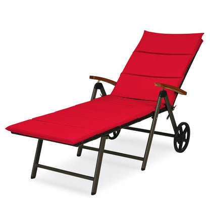 Outdoor Chaise Lounge Chair Rattan Lounger Recliner Chair, Red Outdoor Chaise Lounges   at Gallery Canada