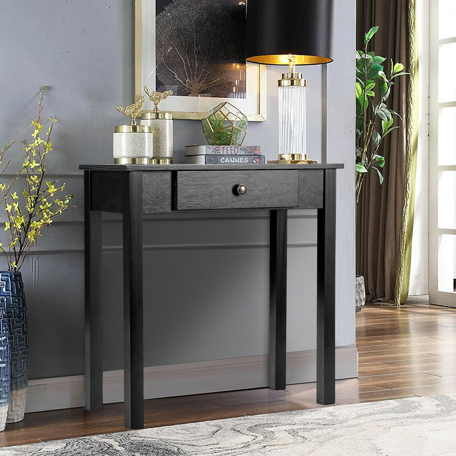 Small Space Console Table with Drawer for Living Room Bathroom Hallway, Black Console Tables   at Gallery Canada