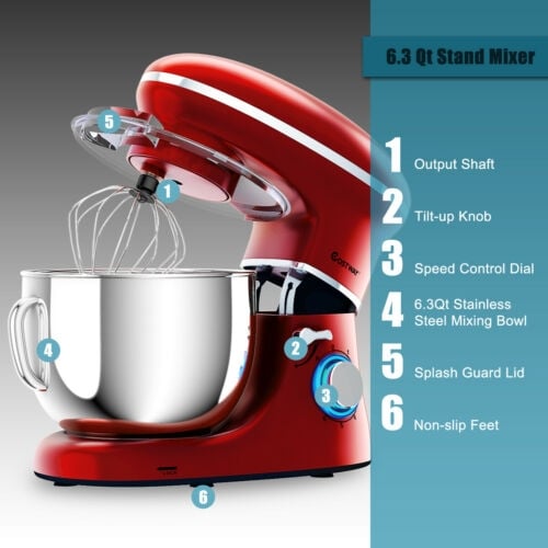 6.3 Quart Tilt-Head Food Stand Mixer 6 Speed 660W, Red - Gallery Canada