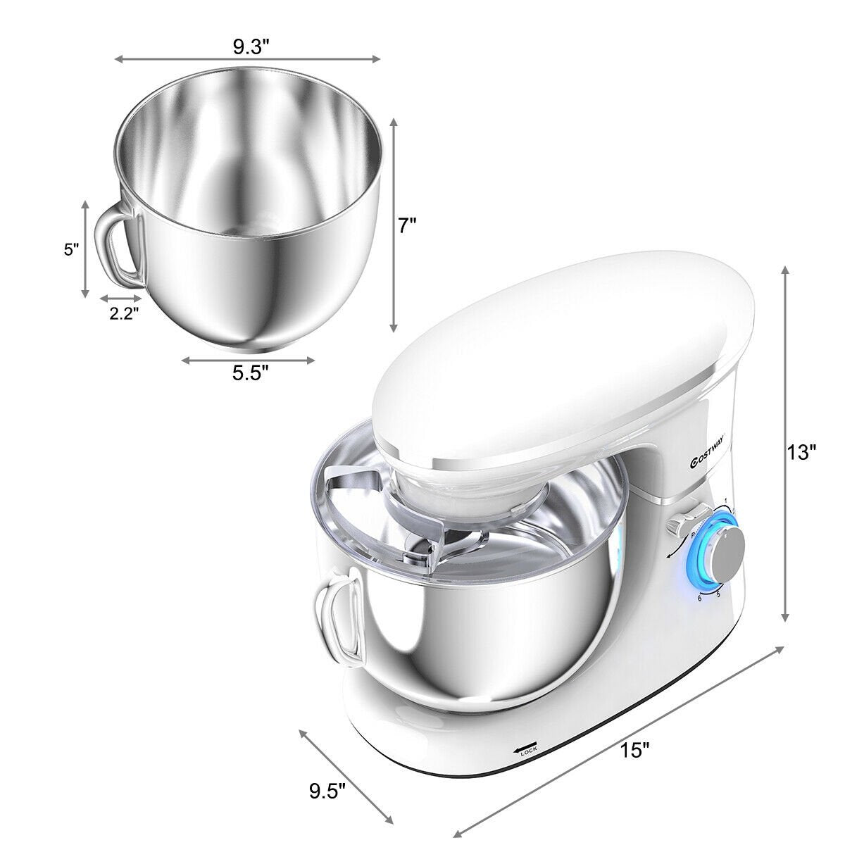 6.3 Quart Tilt-Head Food Stand Mixer 6 Speed 660W, White - Gallery Canada