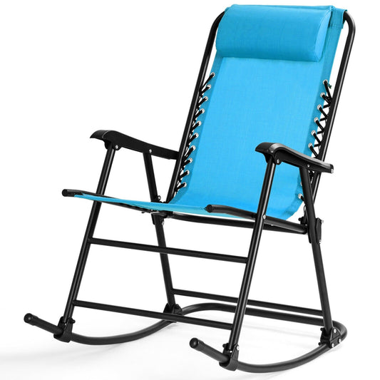 Outdoor Patio Headrest Folding Zero Gravity Rocking Chair, Turquoise Patio Rocking Chairs & Gliders   at Gallery Canada