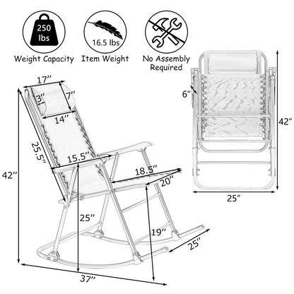 Outdoor Patio Headrest Folding Zero Gravity Rocking Chair, Turquoise Patio Rocking Chairs & Gliders   at Gallery Canada