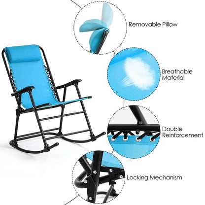 Outdoor Patio Headrest Folding Zero Gravity Rocking Chair, Turquoise Patio Rocking Chairs & Gliders   at Gallery Canada