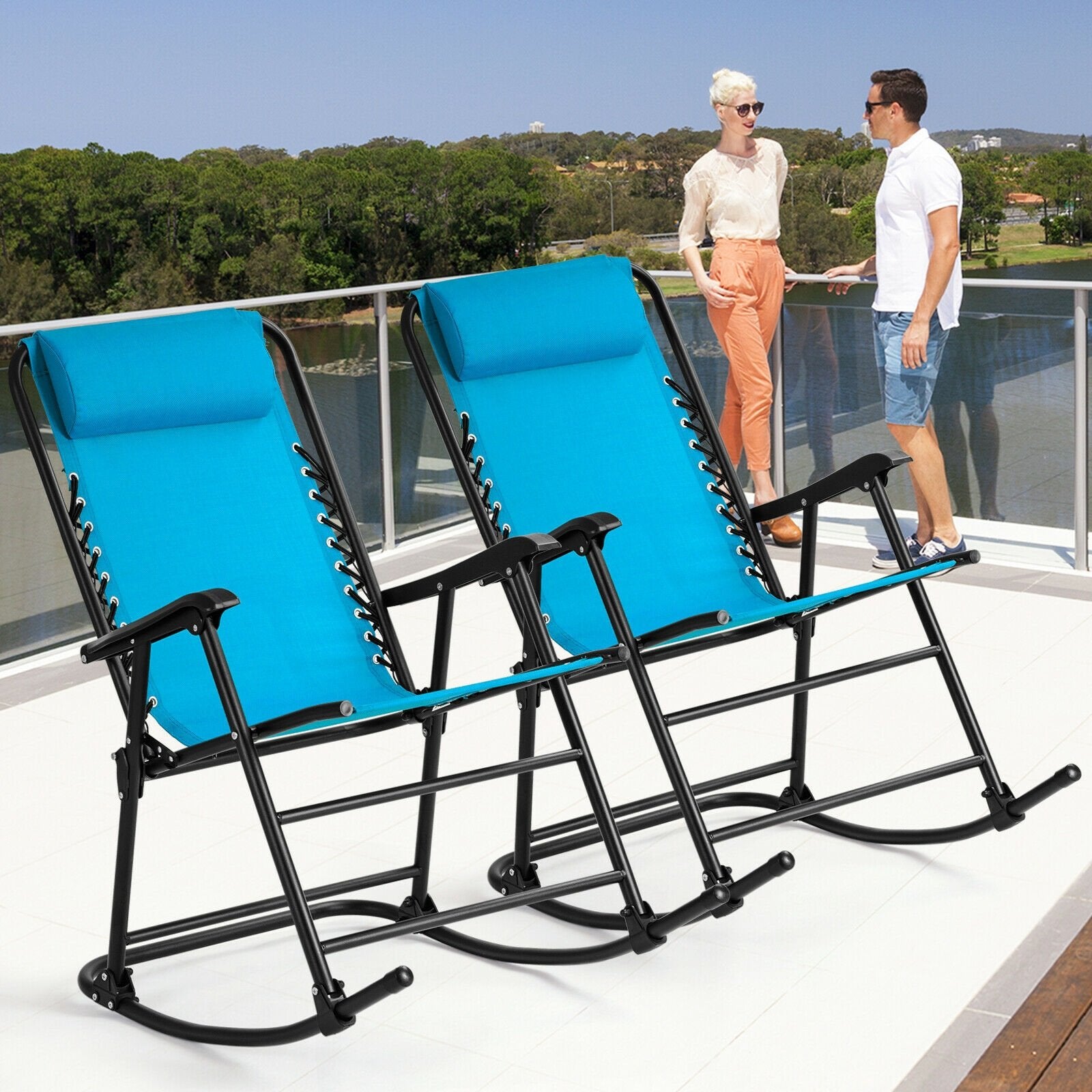 Outdoor Patio Headrest Folding Zero Gravity Rocking Chair, Turquoise Patio Rocking Chairs & Gliders   at Gallery Canada