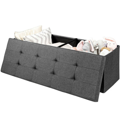 Large Fabric Folding Storage Chest with Smart lift Divider Bed End Ottoman Bench, Dark Gray Shoe Racks & Storage Benches   at Gallery Canada