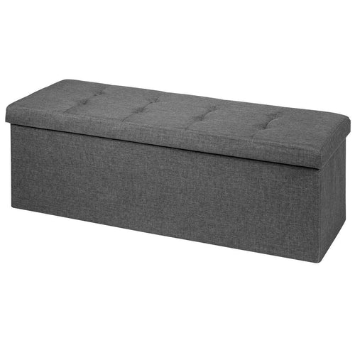 Large Fabric Folding Storage Chest with Smart lift Divider Bed End Ottoman Bench, Dark Gray