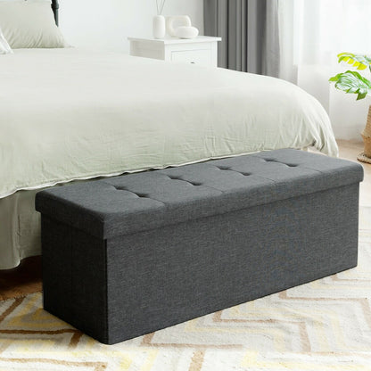 Large Fabric Folding Storage Chest with Smart lift Divider Bed End Ottoman Bench, Dark Gray Shoe Racks & Storage Benches   at Gallery Canada