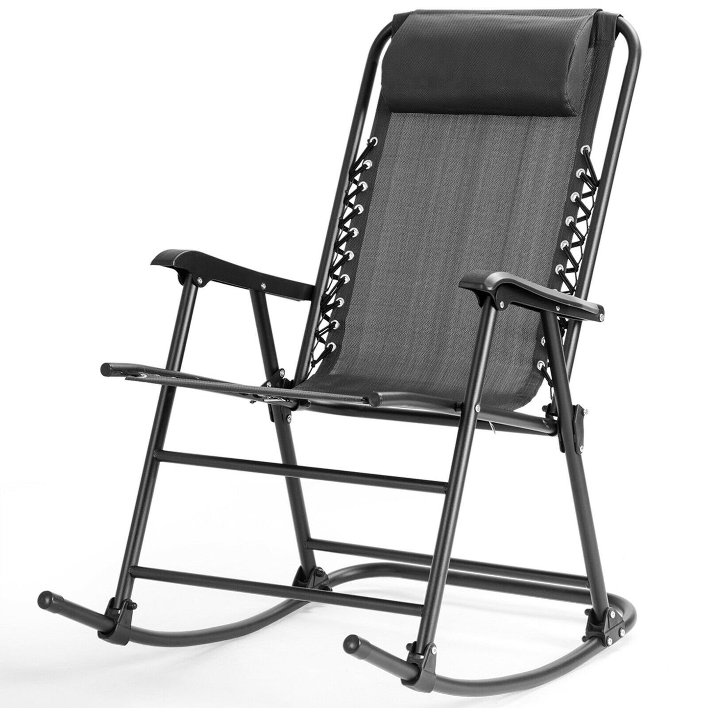 Outdoor Patio Headrest Folding Zero Gravity Rocking Chair, Gray Patio Rocking Chairs & Gliders   at Gallery Canada