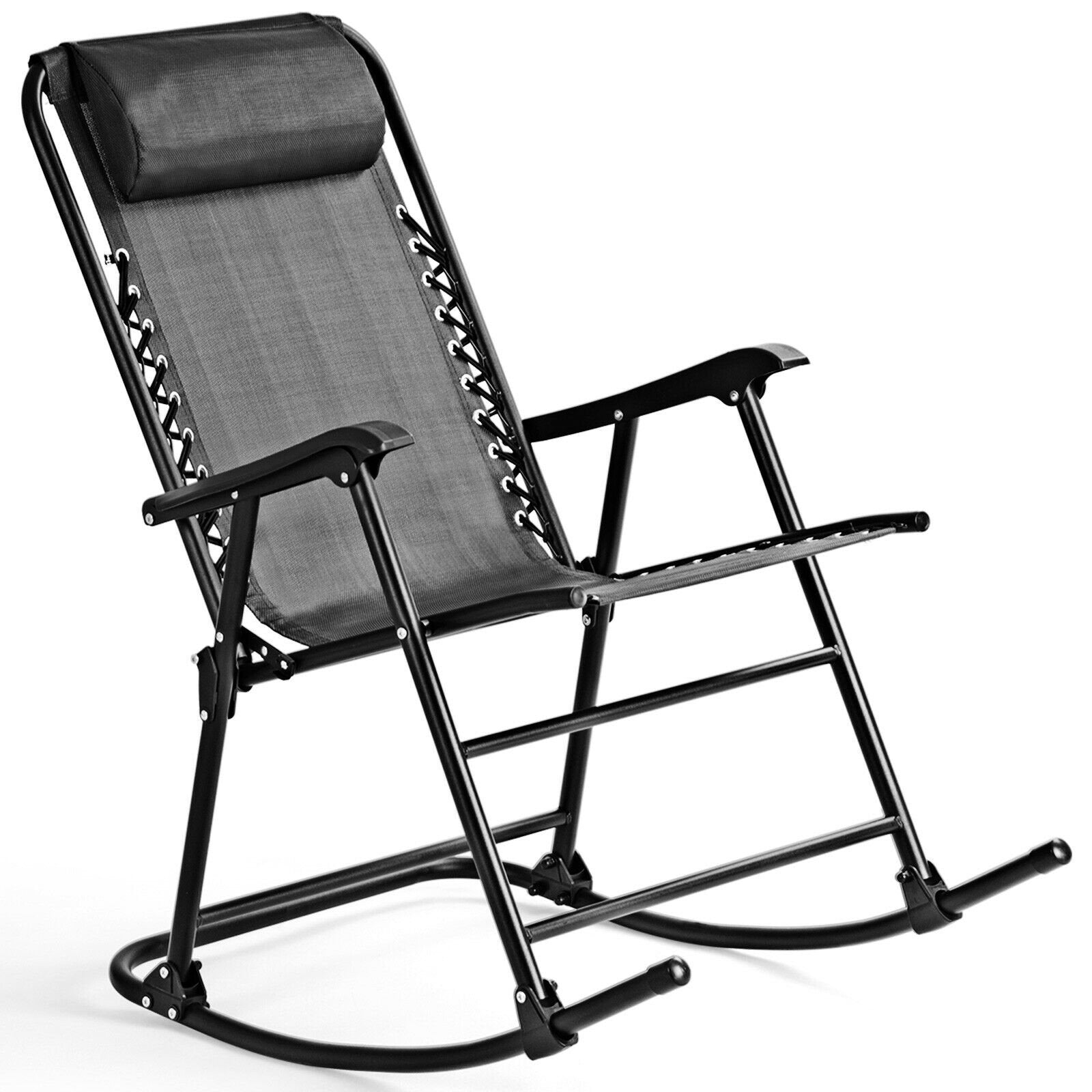 Outdoor Patio Headrest Folding Zero Gravity Rocking Chair, Gray Patio Rocking Chairs & Gliders   at Gallery Canada