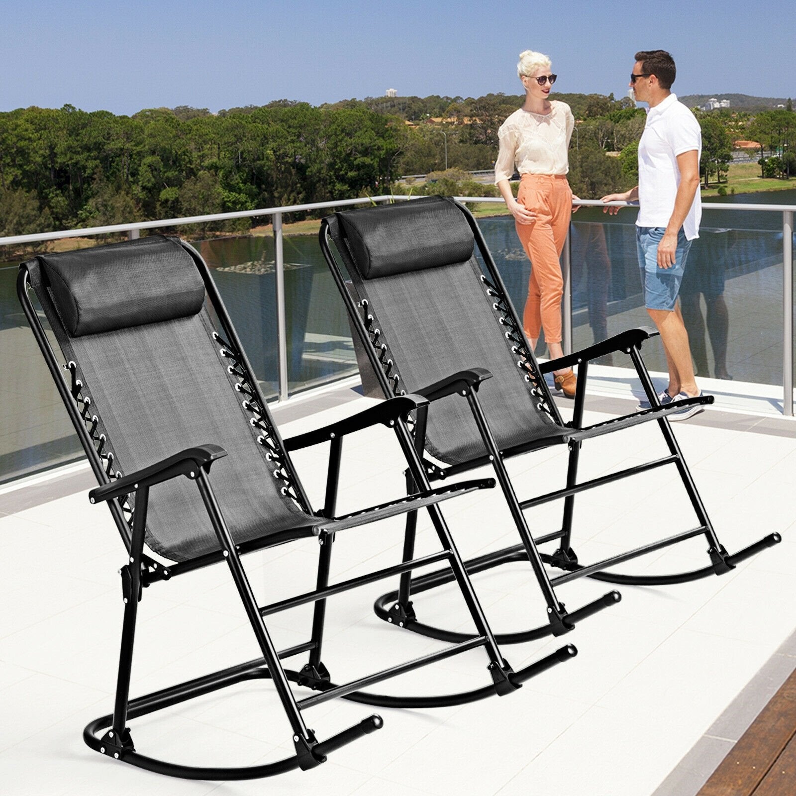 Outdoor Patio Headrest Folding Zero Gravity Rocking Chair, Gray Patio Rocking Chairs & Gliders   at Gallery Canada