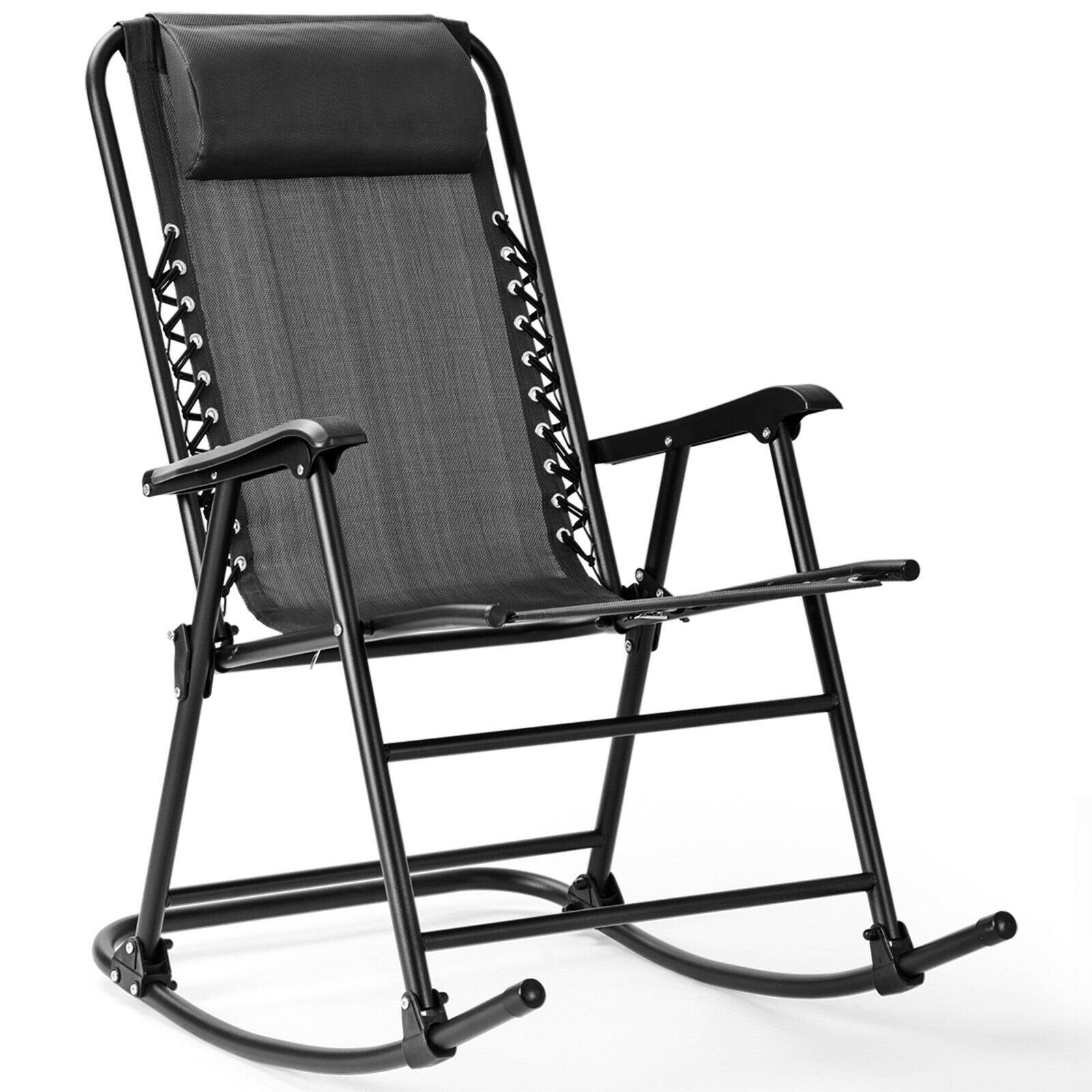 Outdoor Patio Headrest Folding Zero Gravity Rocking Chair, Gray Patio Rocking Chairs & Gliders   at Gallery Canada