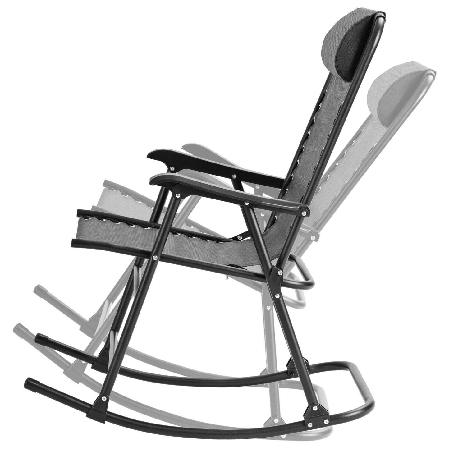 Outdoor Patio Headrest Folding Zero Gravity Rocking Chair, Gray Patio Rocking Chairs & Gliders   at Gallery Canada