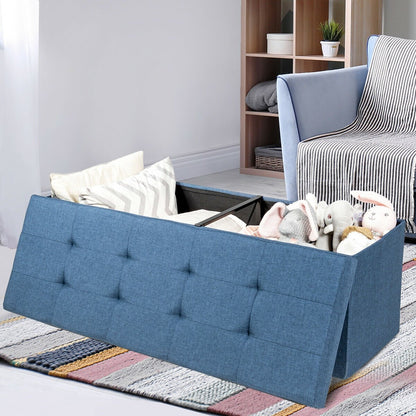 Large Fabric Folding Storage Chest with Smart lift Divider Bed End Ottoman Bench, Navy Shoe Racks & Storage Benches   at Gallery Canada