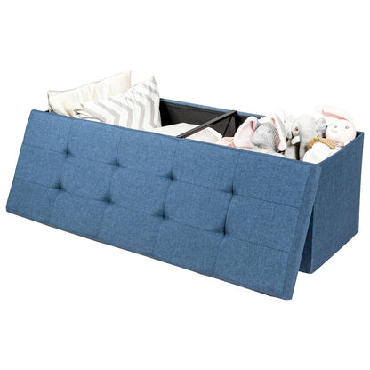 Large Fabric Folding Storage Chest with Smart lift Divider Bed End Ottoman Bench, Navy Shoe Racks & Storage Benches   at Gallery Canada