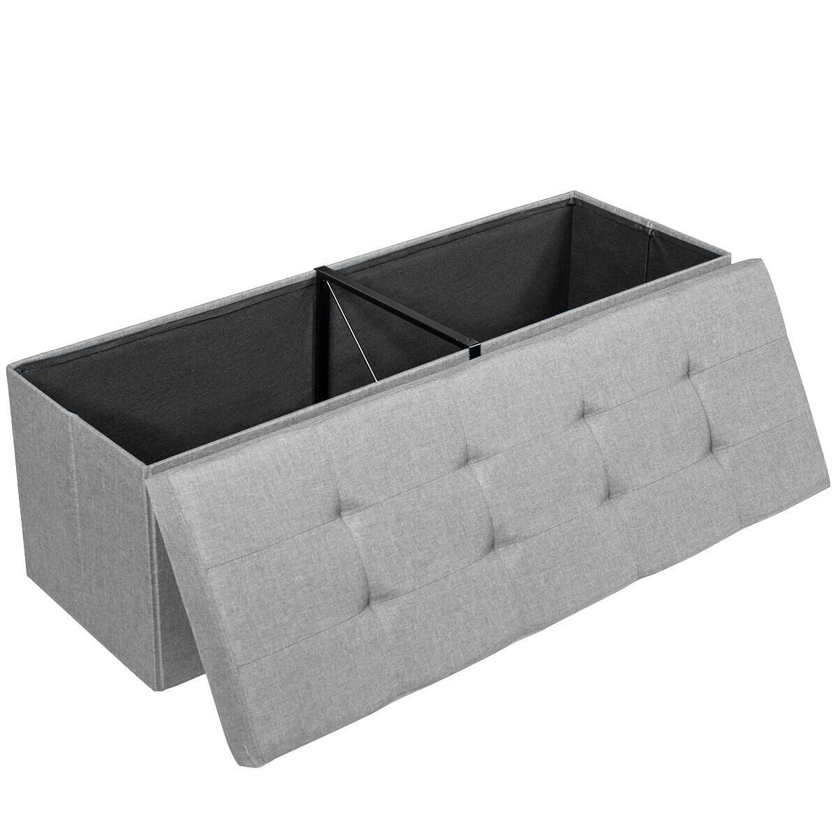 Large Fabric Folding Storage Chest with Smart lift Divider Bed End Ottoman Bench, Light Gray Shoe Racks & Storage Benches   at Gallery Canada