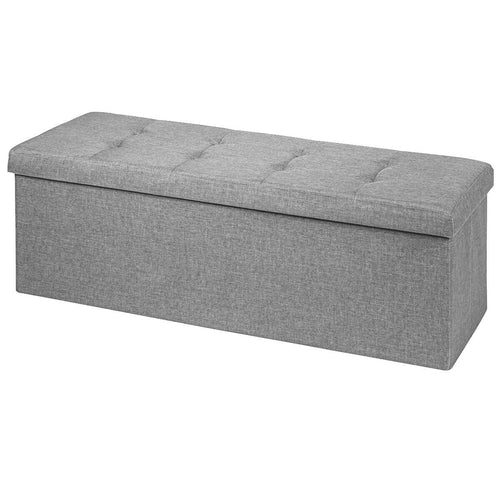 Large Fabric Folding Storage Chest with Smart lift Divider Bed End Ottoman Bench, Light Gray