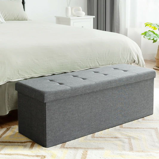 Large Fabric Folding Storage Chest with Smart lift Divider Bed End Ottoman Bench, Light Gray Shoe Racks & Storage Benches   at Gallery Canada