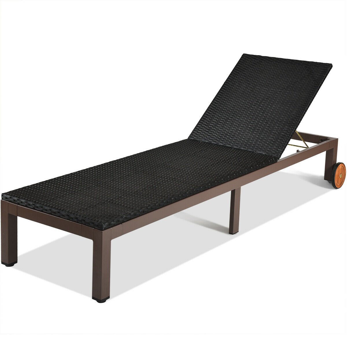 Patio Chaise Lounge Chair Outdoor Rattan Lounger Recliner Chair, Beige Outdoor Chaise Lounges   at Gallery Canada