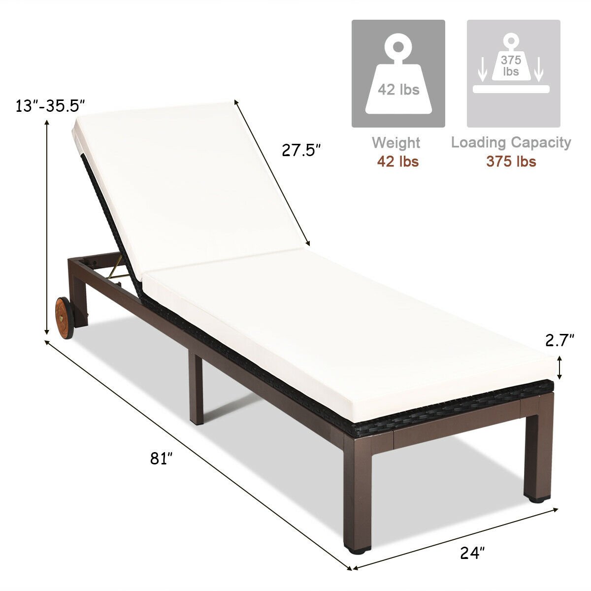 Patio Chaise Lounge Chair Outdoor Rattan Lounger Recliner Chair, Beige Outdoor Chaise Lounges   at Gallery Canada