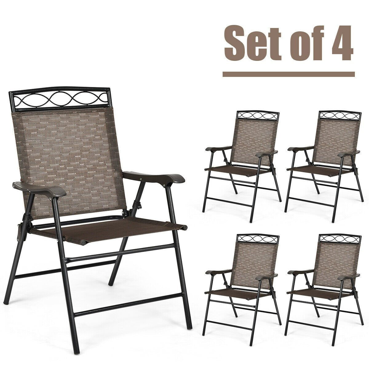 Set of 4 Patio Folding Chairs, Brown Patio Dining Chairs   at Gallery Canada