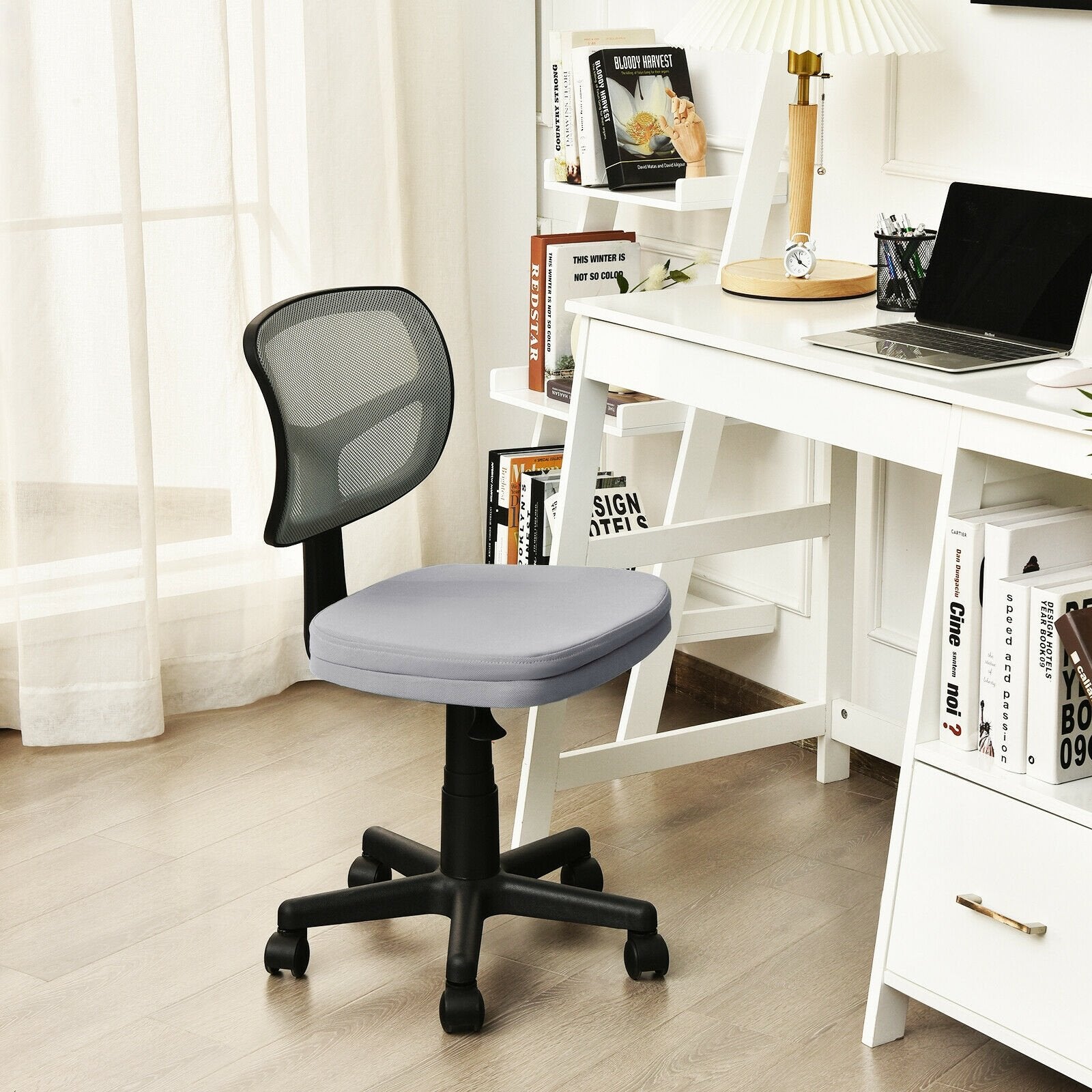 Armless Computer Chair with Height Adjustment and Breathable Mesh for Home Office, Gray Armless Chairs   at Gallery Canada