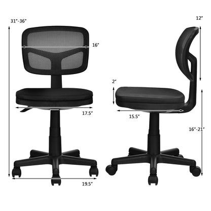 Armless Computer Chair with Height Adjustment and Breathable Mesh for Home Office, Black Armless Chairs   at Gallery Canada