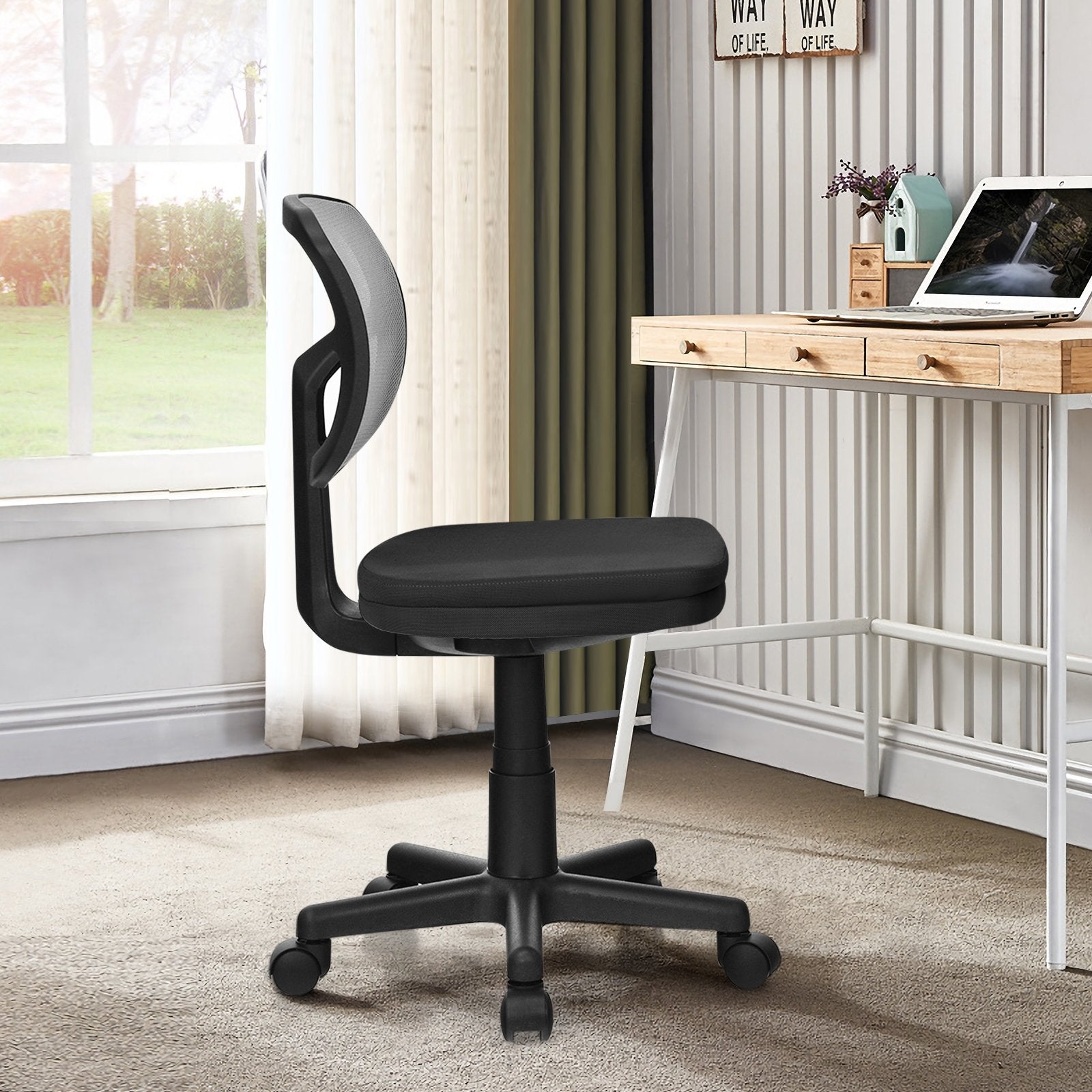 Armless Computer Chair with Height Adjustment and Breathable Mesh for Home Office, Black Armless Chairs   at Gallery Canada