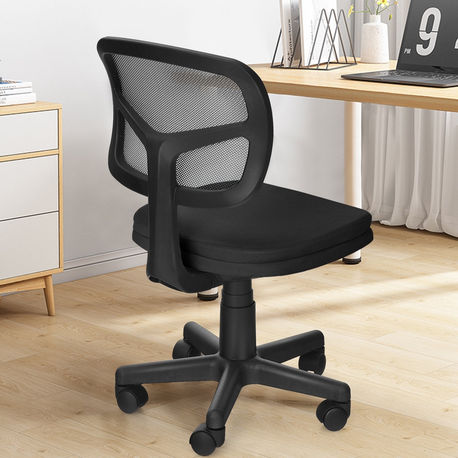 Armless Computer Chair with Height Adjustment and Breathable Mesh for Home Office, Black Armless Chairs   at Gallery Canada