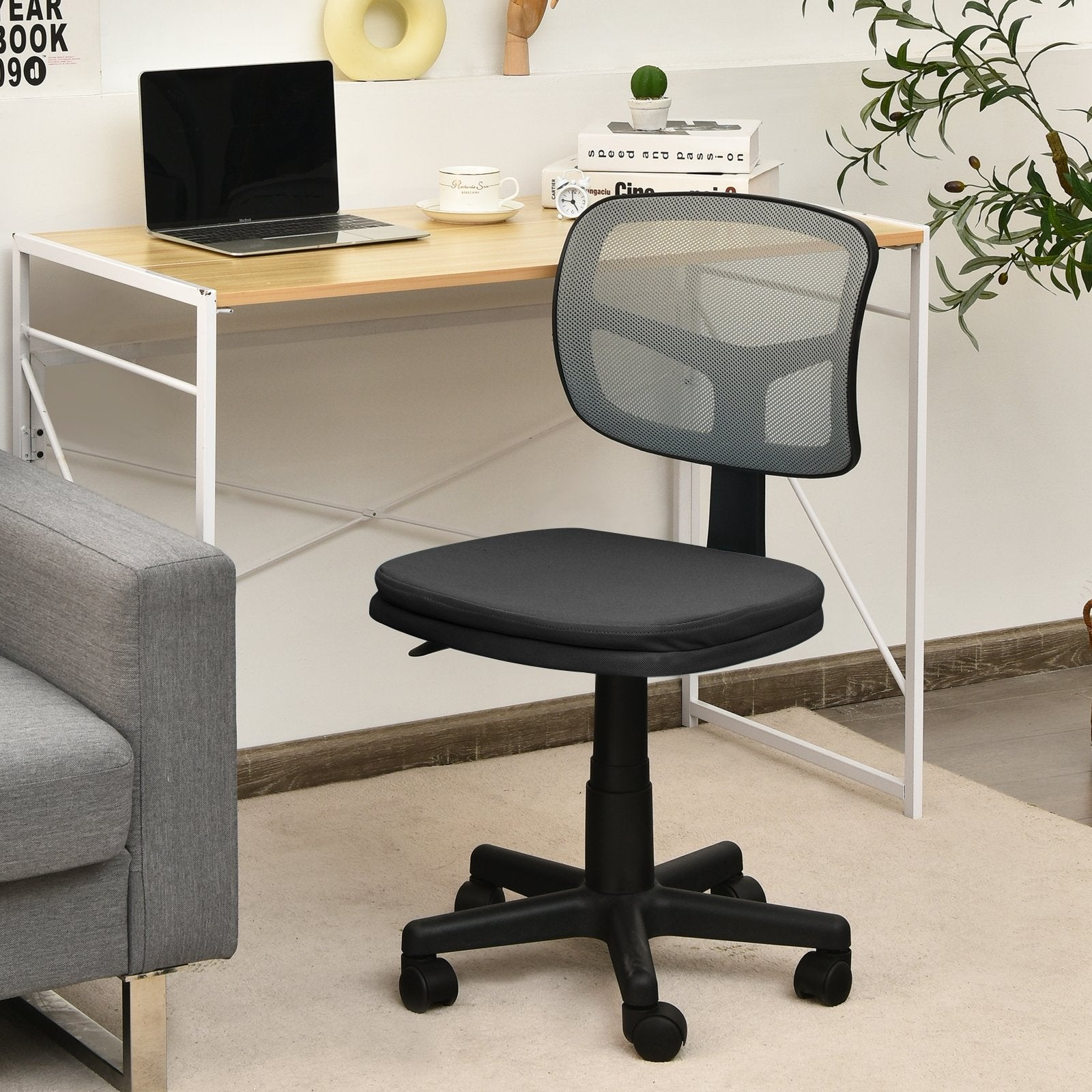 Armless Computer Chair with Height Adjustment and Breathable Mesh for Home Office, Black Armless Chairs   at Gallery Canada