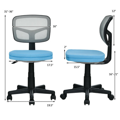 Armless Computer Chair with Height Adjustment and Breathable Mesh for Home Office, Blue - Gallery Canada