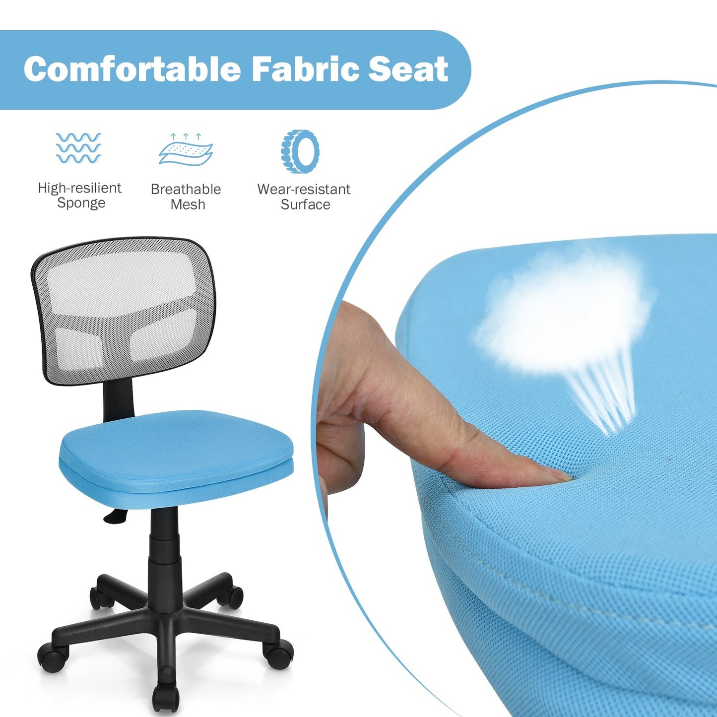 Armless Computer Chair with Height Adjustment and Breathable Mesh for Home Office, Blue - Gallery Canada