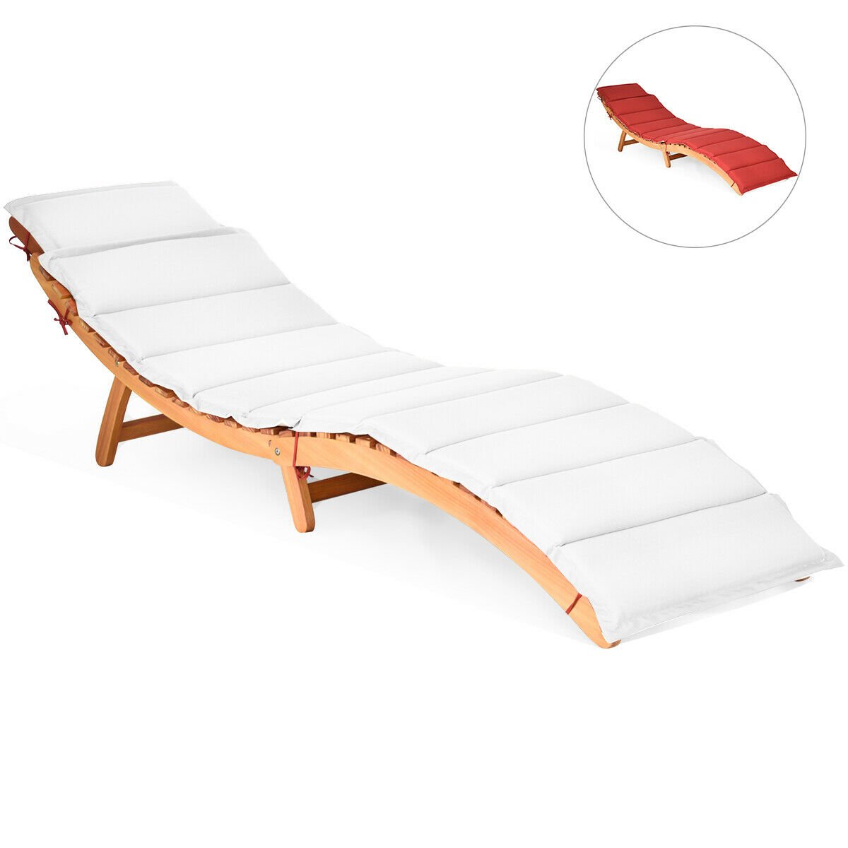 Folding Eucalyptus Outdoor Patio Lounge Chair, Red Outdoor Chaise Lounges   at Gallery Canada