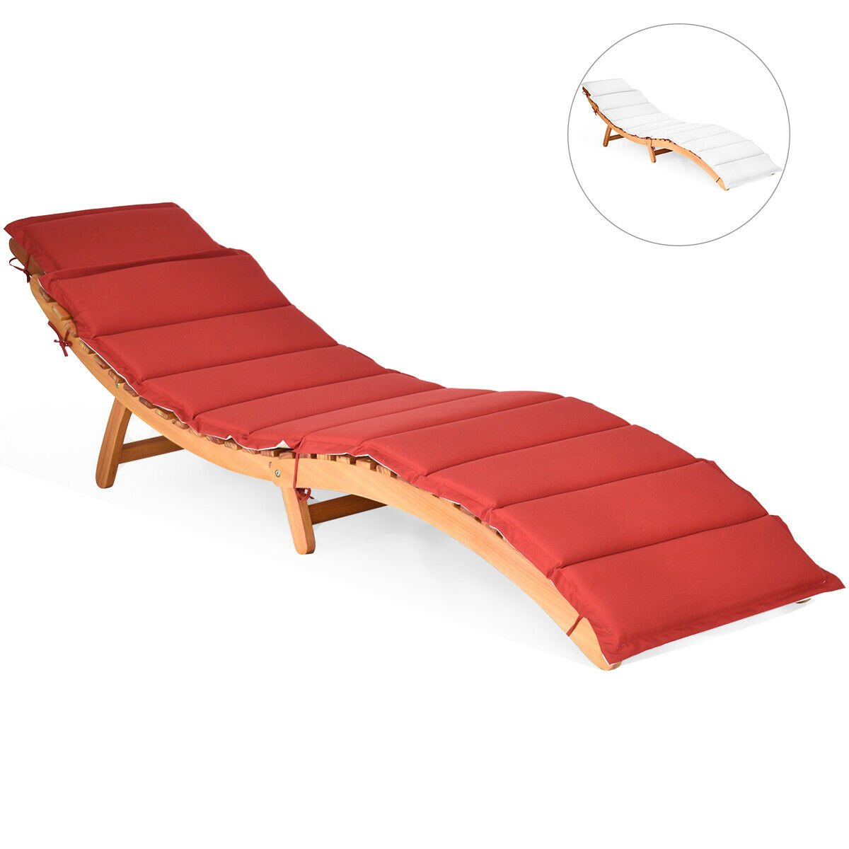 Folding Eucalyptus Outdoor Patio Lounge Chair, Red Outdoor Chaise Lounges   at Gallery Canada