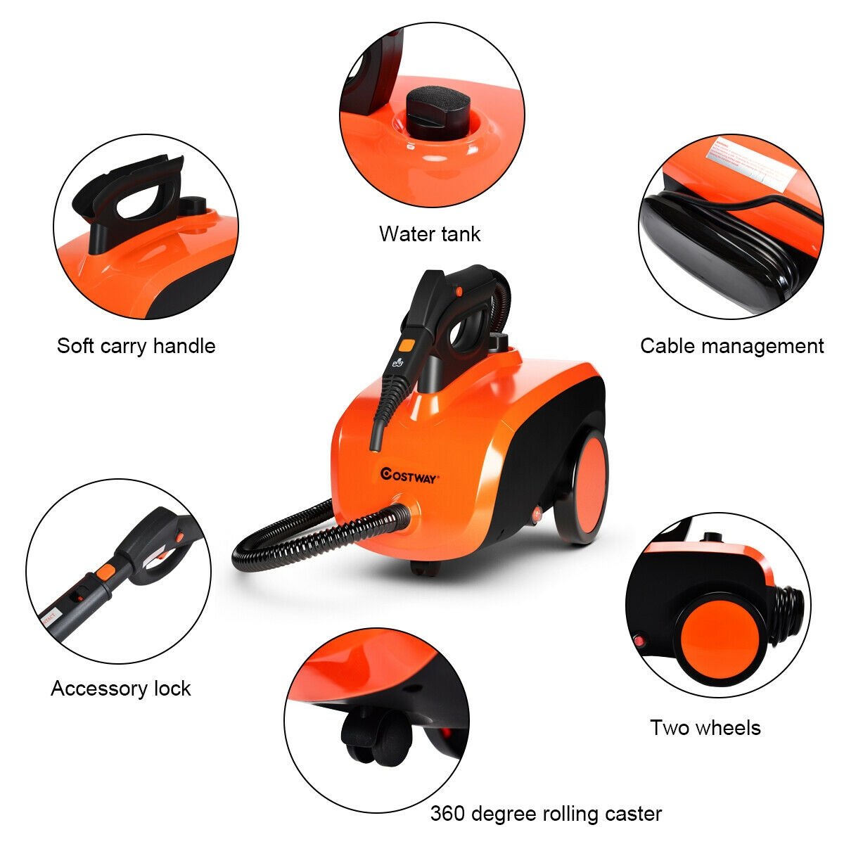 Heavy Duty Household Multipurpose Steam Cleaner with 18 Accessories, Orange Vacuums & Cleaners   at Gallery Canada