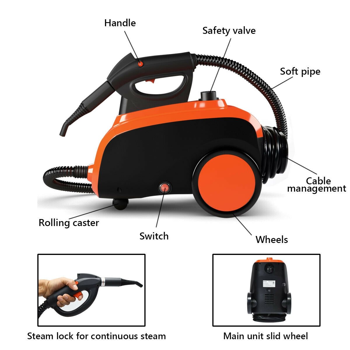 Heavy Duty Household Multipurpose Steam Cleaner with 18 Accessories, Orange Vacuums & Cleaners   at Gallery Canada