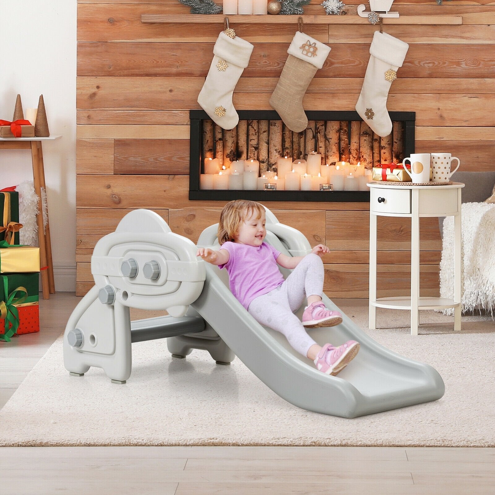 Freestanding Baby Mini Play Climber Slide Set with HDPE anf Anti-Slip Foot Pads, Gray - Gallery Canada