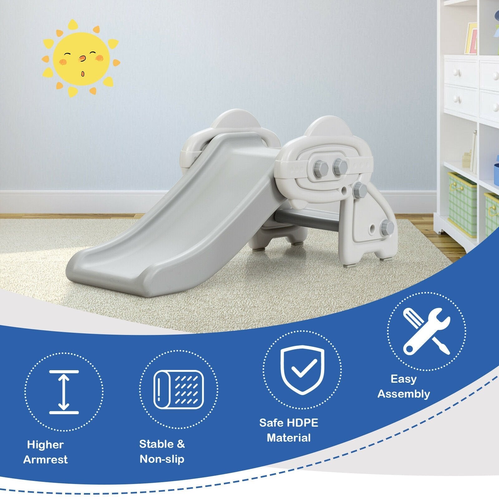 Freestanding Baby Mini Play Climber Slide Set with HDPE anf Anti-Slip Foot Pads, Gray - Gallery Canada