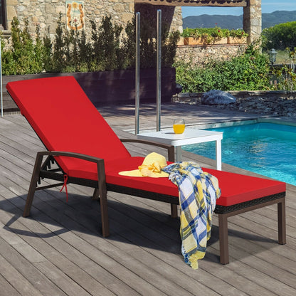 Patio Rattan Lounge Chaise Recliner with Back Adjustable Cushioned, Red - Gallery Canada