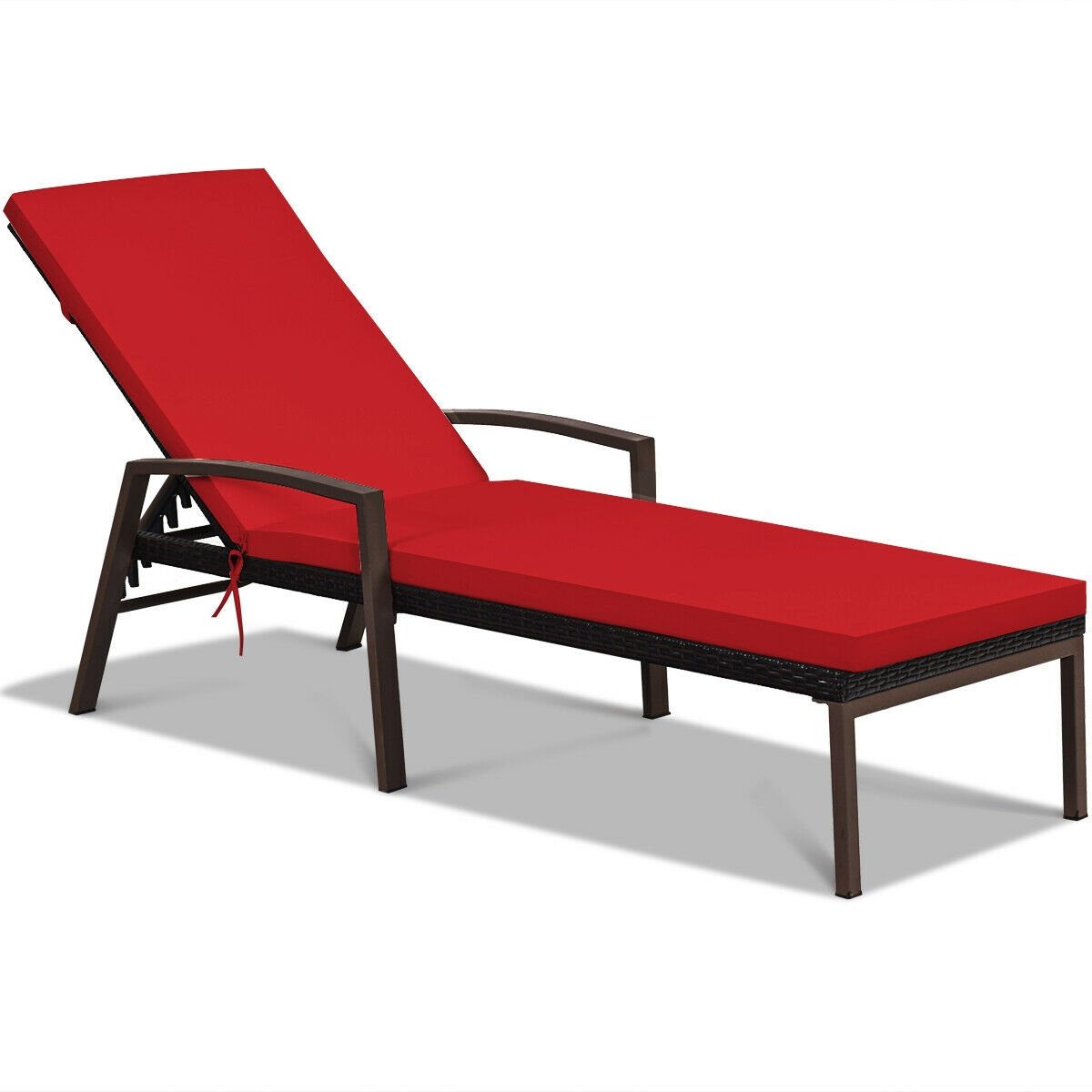 Patio Rattan Lounge Chaise Recliner with Back Adjustable Cushioned, Red - Gallery Canada