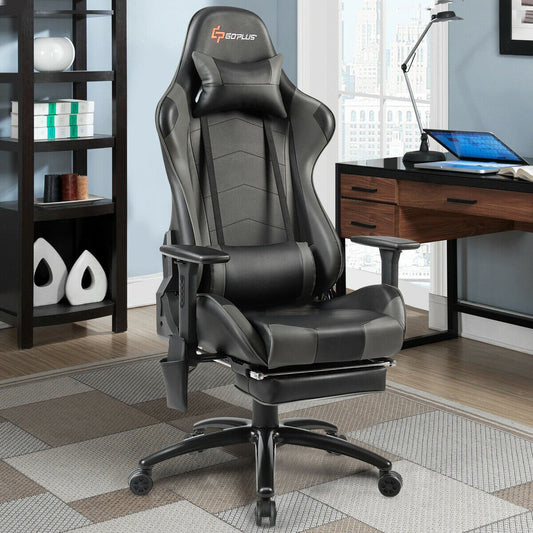 Ergonomic High Back PU Leather Massage Gaming Chair, Gray - Gallery Canada