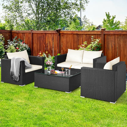 4 Pieces Patio Rattan Cushioned Furniture Set, White Patio Conversation Sets   at Gallery Canada