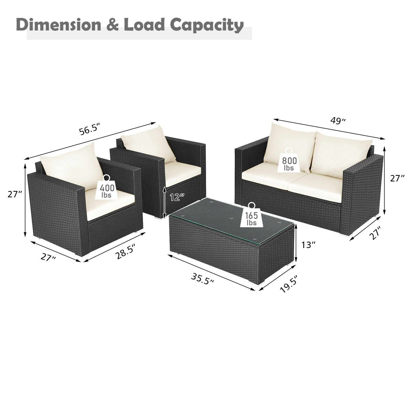 4 Pieces Patio Rattan Cushioned Furniture Set, White Patio Conversation Sets   at Gallery Canada