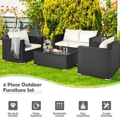 4 Pieces Patio Rattan Cushioned Furniture Set, White Patio Conversation Sets   at Gallery Canada