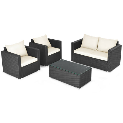 4 Pieces Patio Rattan Cushioned Furniture Set, White Patio Conversation Sets   at Gallery Canada