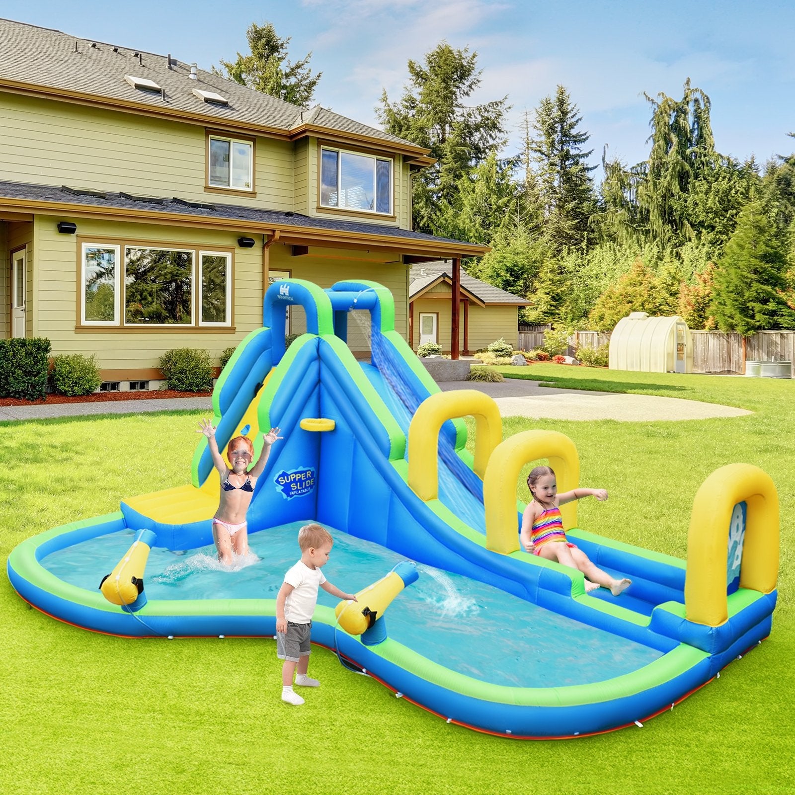 Inflatable Water Slide Kids Bounce House with Water Cannons and Hose Without Blower Bounce House   at Gallery Canada