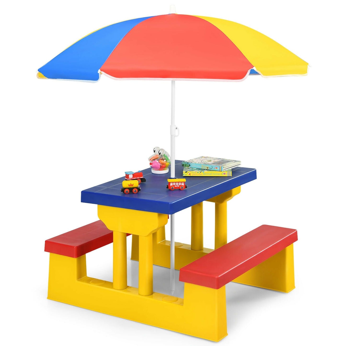 Kids Picnic Folding Table and Bench Set with Umbrella, Yellow - Gallery Canada