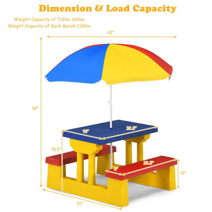 Kids Picnic Folding Table and Bench Set with Umbrella, Yellow - Gallery Canada