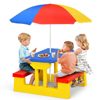 Kids Picnic Folding Table and Bench Set with Umbrella, Yellow - Gallery Canada